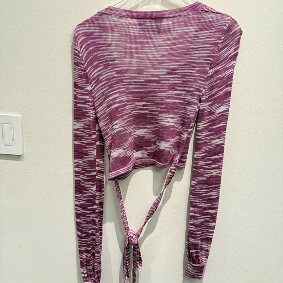Alexis Loli Purple & White Long Sleeve Crop Wrap Top Size XS - Picture 5 of 9